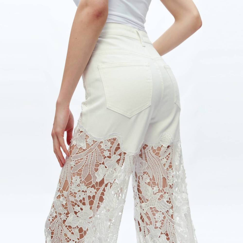 NEW BAYEAS embellished lace contrast wide leg jeans in white - Picture 6 of 7